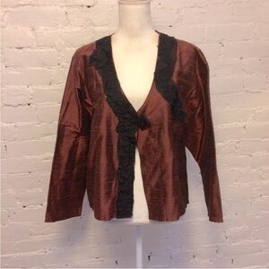 Bodil cropped silk jacket with lace appliqué burgundy size m